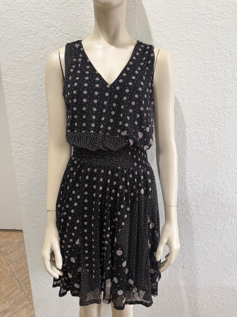 Black Polka Dot V-Neck Mini Dress (preowned)